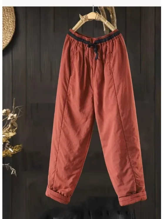 Pantalon d'hiver en coton pour femme, Harlan Sle, ample, Long, avec ceinture, couleur Pure artistique, Bootcut