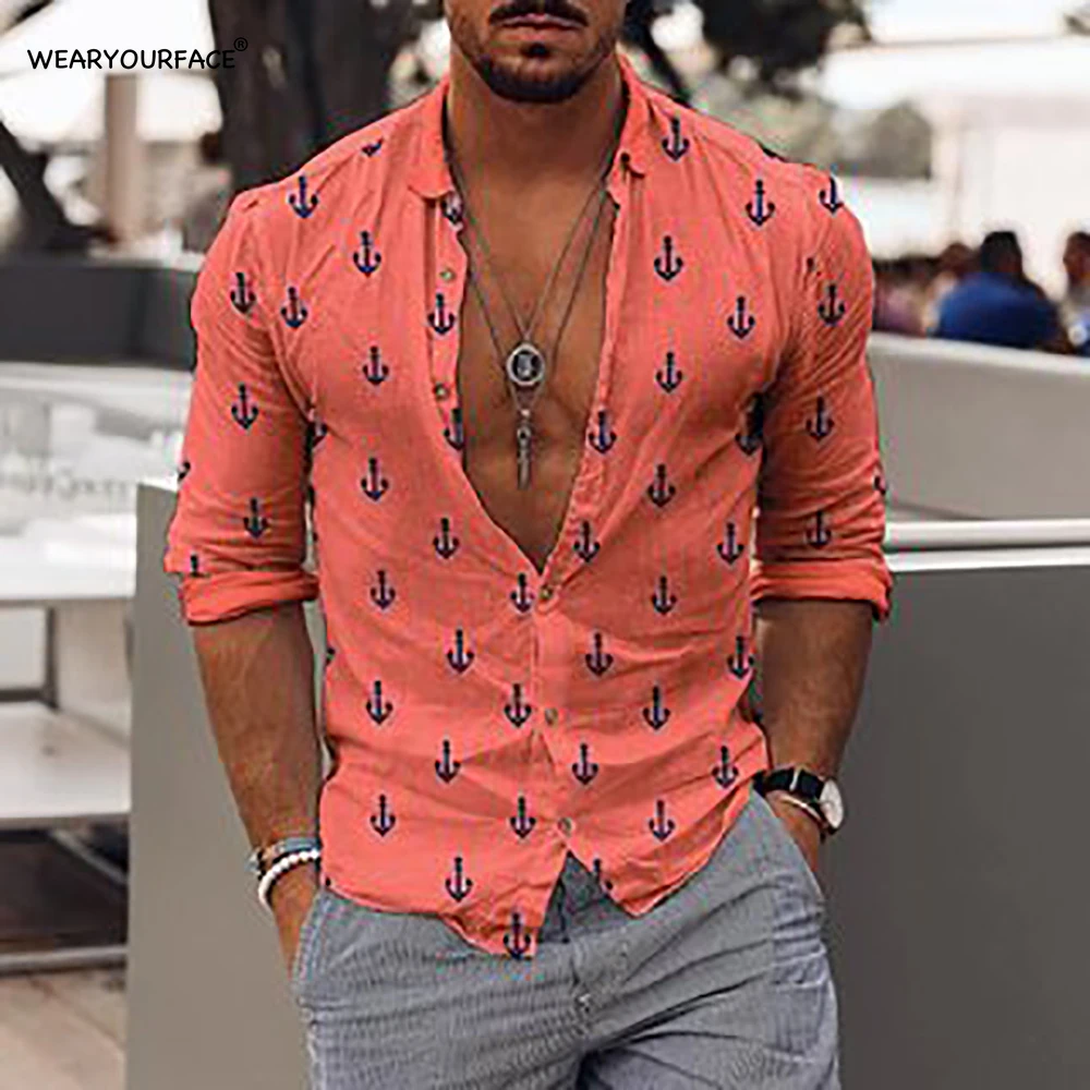 

Anchor Colors 3D All Over Printed Hawaiian Button Up Shirts Full Sleeve Streetwear Vocation Casual Men Clothing