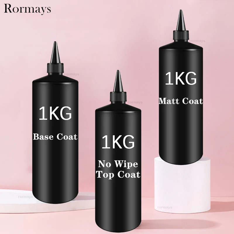 Rormays 1KG Varnish Super Bright No Wipe Top Coat Base Coat Tampering Top Matte Coat Cuticle Oil High Capacity Gel Nail Polish