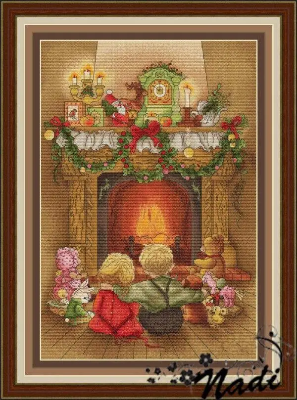 25-Beside the Christmas fireplace 36-49 DIY Cross Stitch Kit Aida 14CT 14CT Canvas Fabric Embroidery