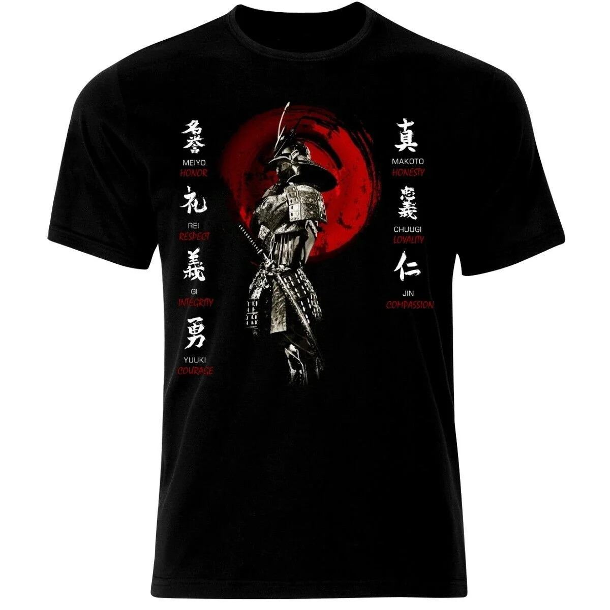 Bushido Code Virtues Samurai Mask Sword Japanese Ronin Katana T-Shirt. Summer Cotton Short Sleeve O-Neck Mens T Shirt New S-3XL