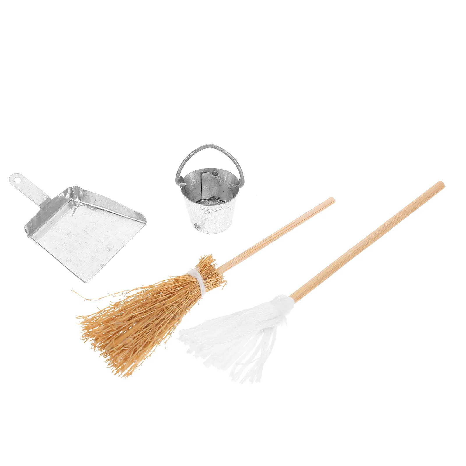 

Miniature Scene Props Playhouse Accessory Dustpan Mop Ornament Bucket Wood Decor Simulated