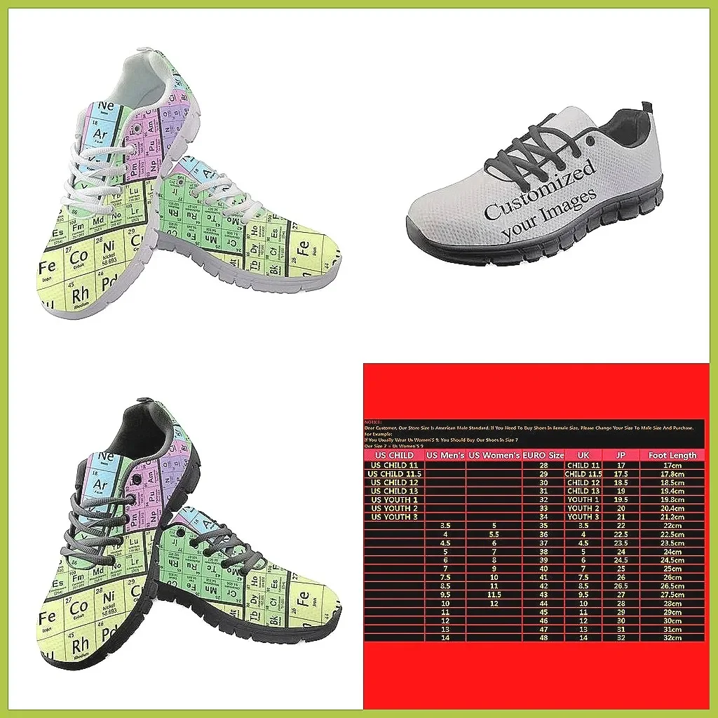 

3D Periodic Table Sneakers for Women, Chemistry Student Mesh Flats, Breathable Walking Shoes Casual Fashion(72 characters)