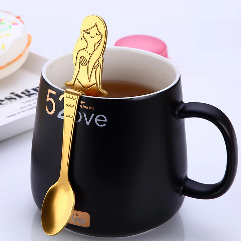 

5Pcs Elegant Mermaid Design Coffee Spoons 304 Stainless Steel Mixing Stirring Spoons For Tea And Ice Cream