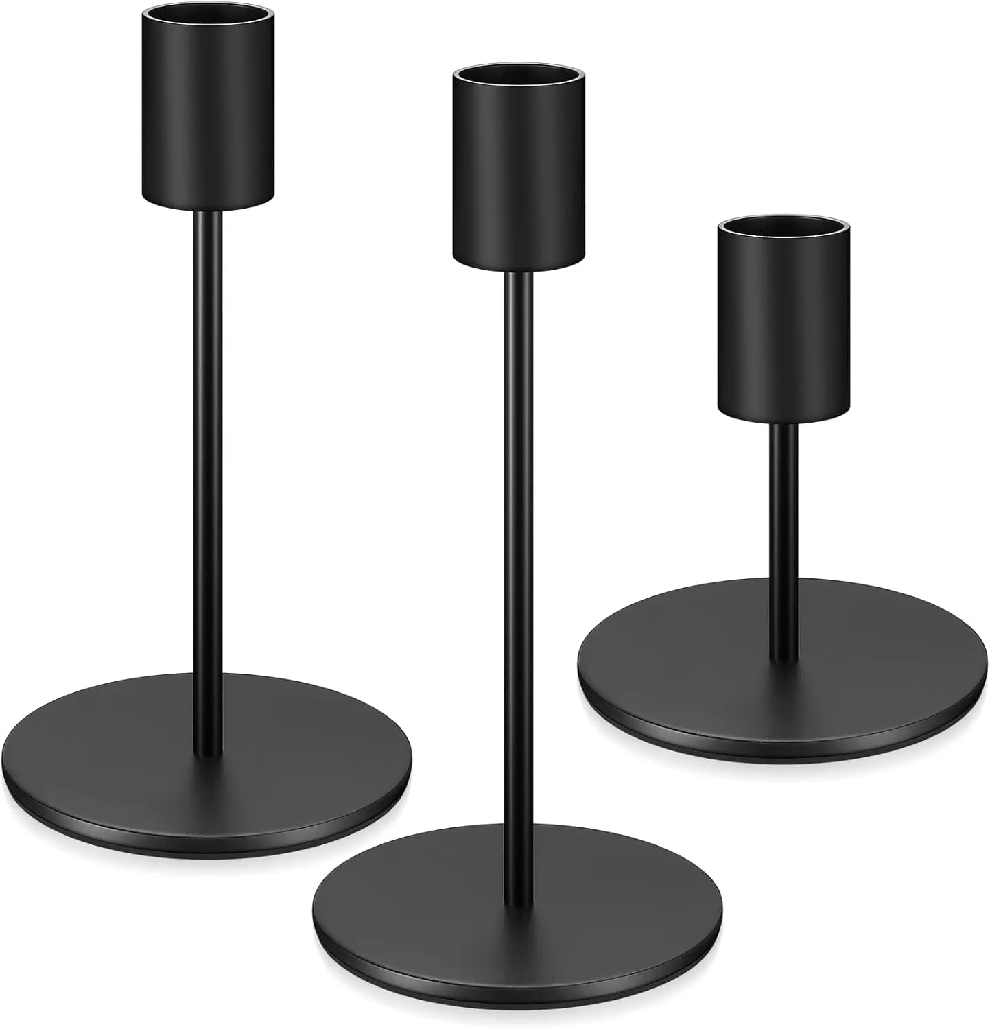 3 Stück Kerzenhalter, Kerzenständer für Stabkerzen, Vintage-Kerzenständer aus Metall (Schwarz (8,5 cm, 14 cm, 16 cm))