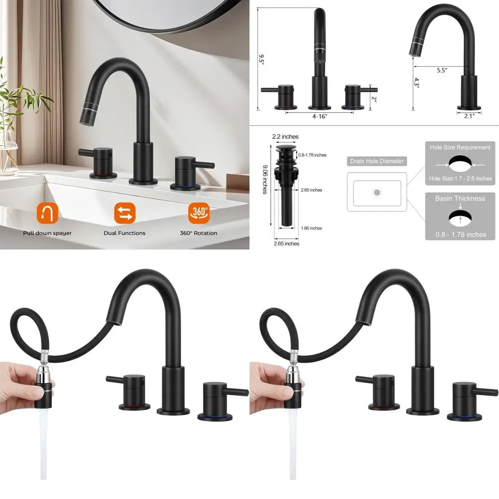 

Смеситель для ванной комнаты с выдвижным распылителем и 3 отверстиями, 2 режимами, выдвижной слив, 8 широко распространенных смесителей для раковины