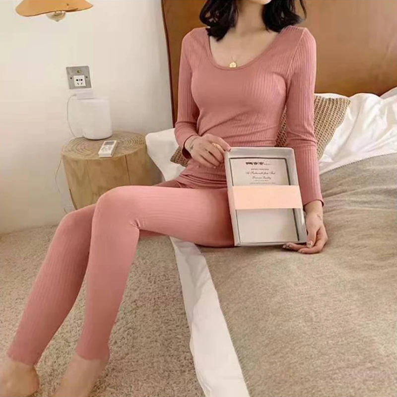 Thermal Underwear Women's V-neck Bottoming Shirt Thickened Winter Two-piece Set