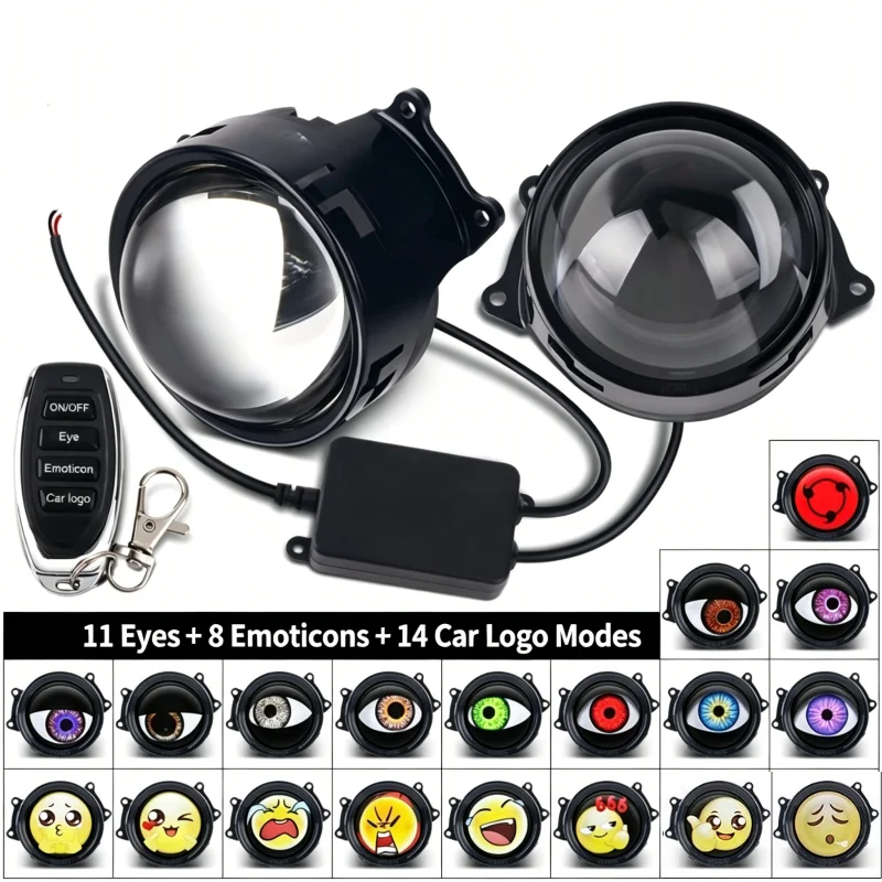 3 inch dynamische LED-autokoplampen, 3D 'duiveloog'-LED-autolamp, complete koplampunit, gemodificeerde 'arendoog'-lamp, auto-accessoire, 6/33 modus.