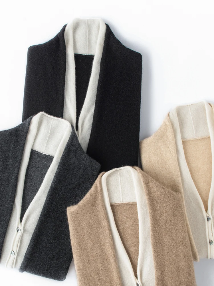 

Выбор женских кардиганов с v-образным вырезом, 100% кашемировый свитер, искусственный комплект из двух предметов, офисный женский трикотаж, топ, осенне-зимняя основная верхняя одежда