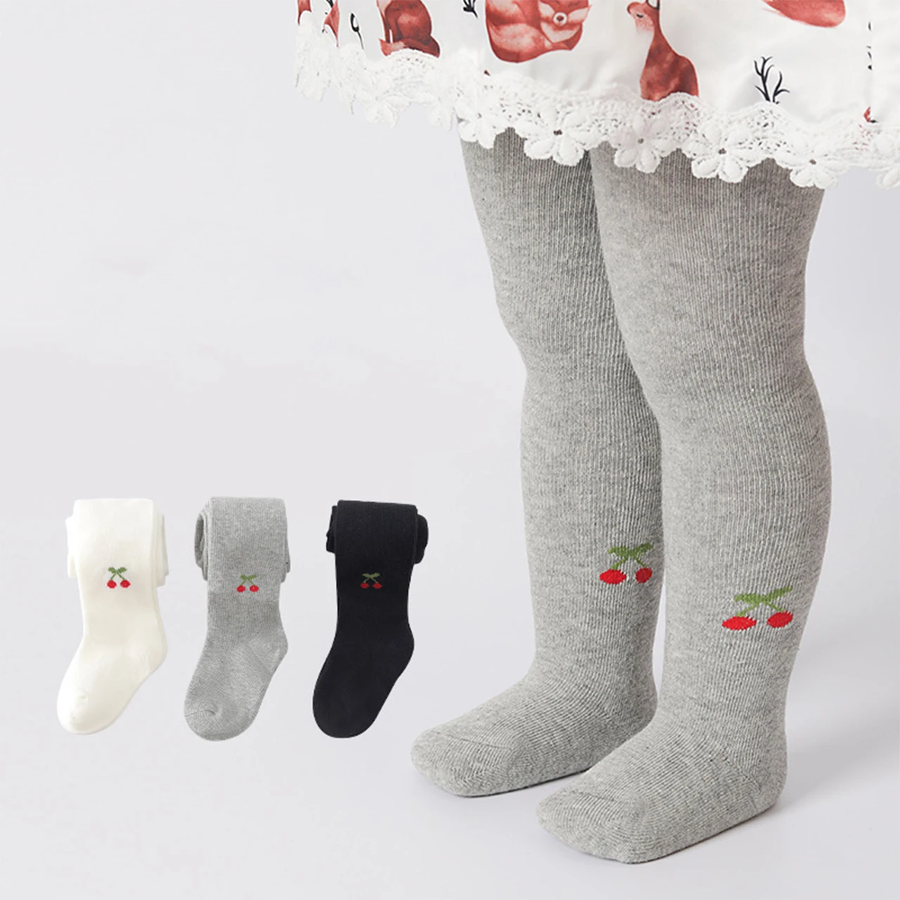 

Cherry Baby Girls Pantyhose Spring Autumn Warm Leggings Stockings Soft Cotton Socks -4Year Kids One-piece Pants Toddler Tights