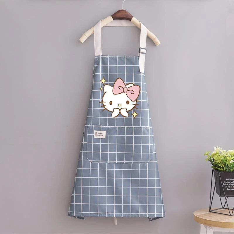 Kawaii Sanrio Hello Kitty Cooking Baking Apron Cartoon Lattice Waterproof Girls Cleaning Tool Household Pinafore