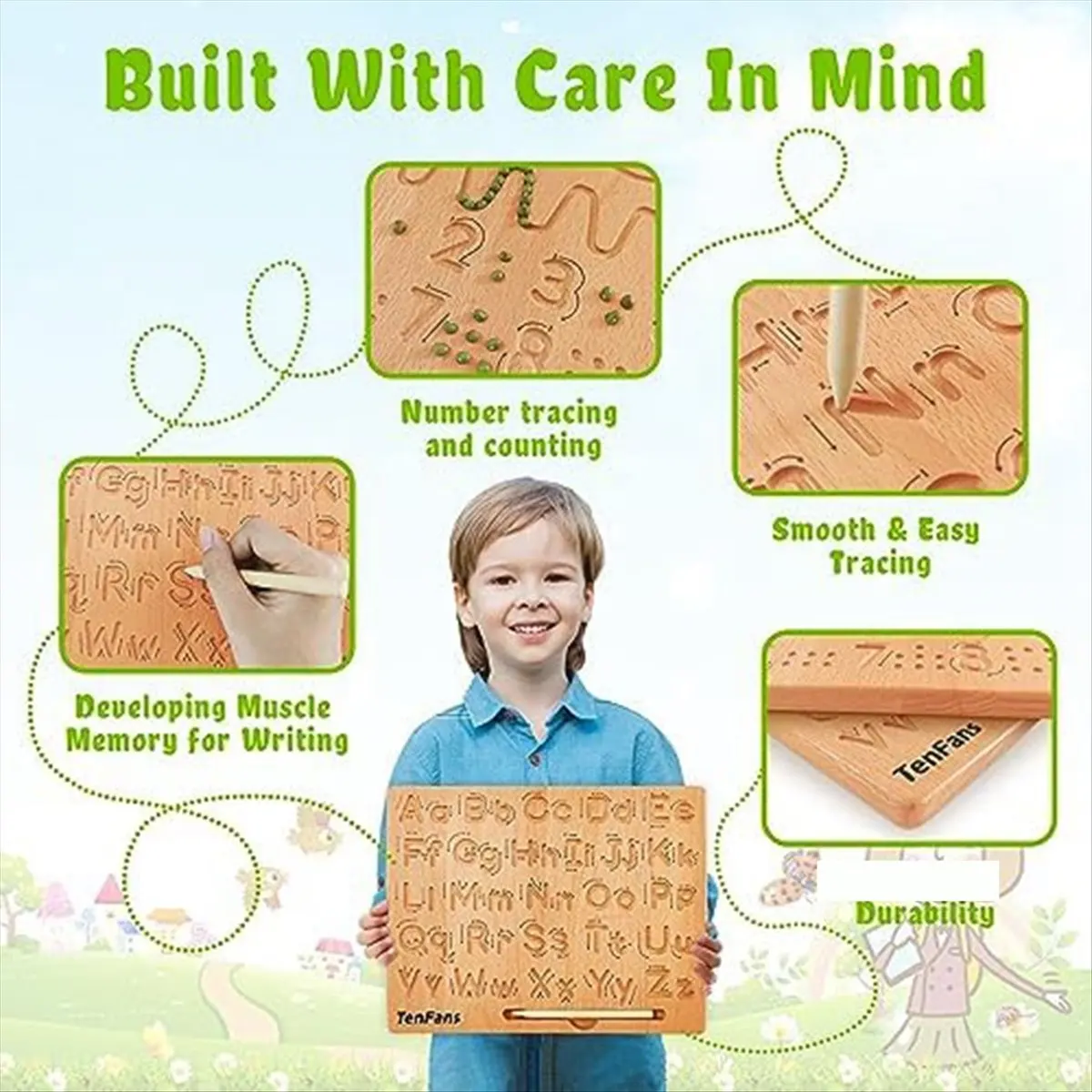 Component Wooden Alphabet Tracing Board Educational Toy for Preschool Learn to Write ABC Perfect Gift for 3-5 Years Old