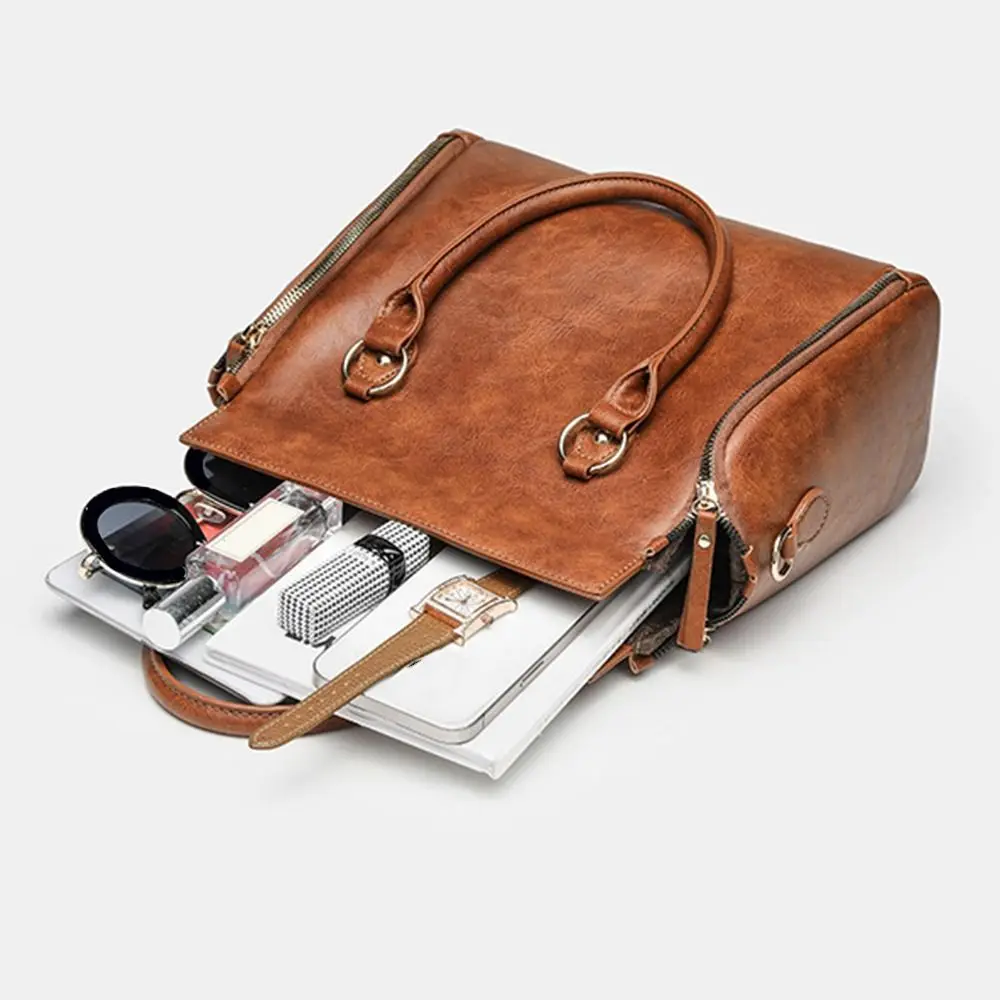 

Large Capacity Women's Crossbody Tote Bag PU Leather Lightweight Handheld Shoulder Bag Waterproof Top-Handle Shopping Handbag