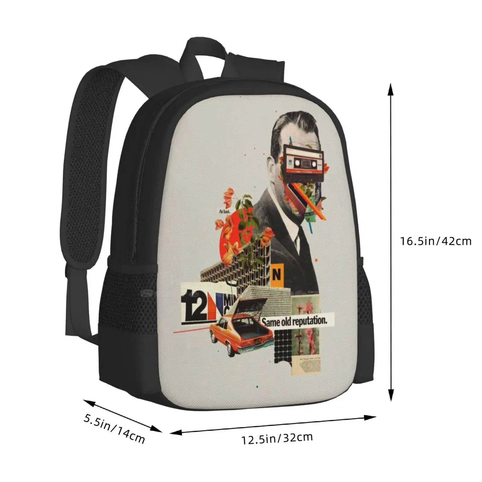 Same Old Reputation Hot Sale Backpack Fashion Bags Frank Moth Collage Vintage Retro Pop Art Old Adv Man Typography Graphic