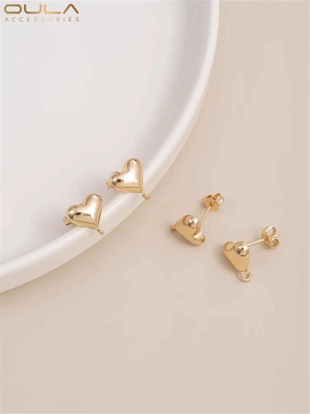 

14K Gold-Filled Plated Three-dimensional Love Shaped with Open Ring Earrings 925 Silver Needle Earrings Diy Earrings Materials