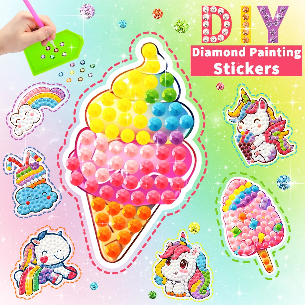 

Мультяшные алмазные наклейки с единорогом-пончики-мороженое-самодельный Набор для творчества-детский подарок алмазная живопись наклейки