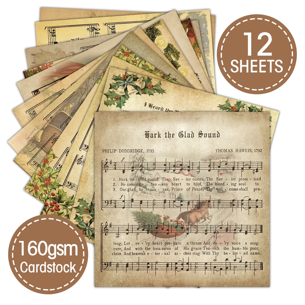 12Pcs/Pack Vintage Christmas Music Sheet Scrapbook Paper 6x6Inch DIY Album,Card Making  Christmas Decorations Scrapbook Supplies