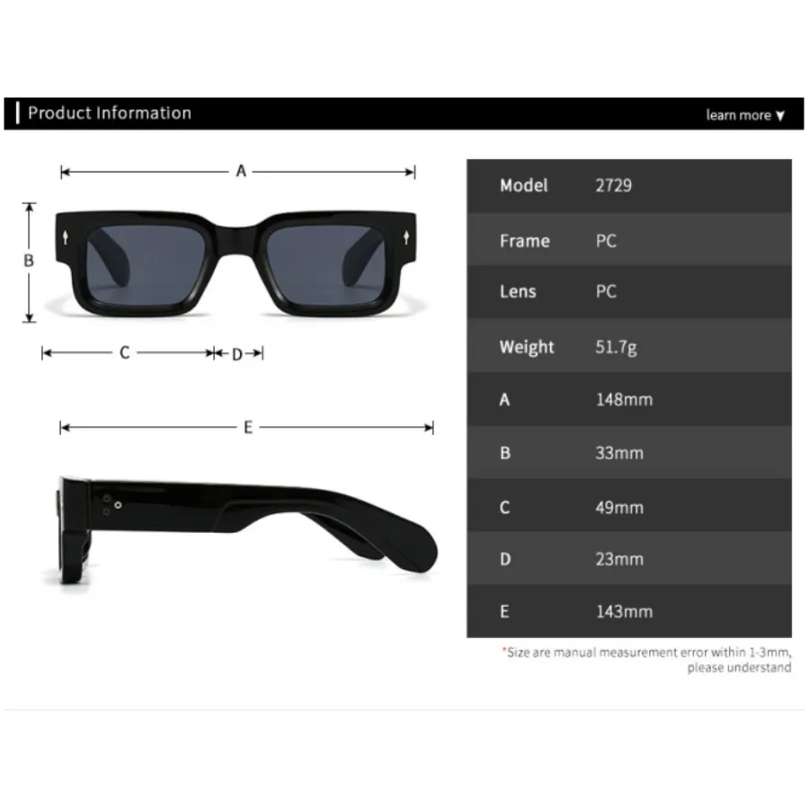 نظارات شمسية مربعة صغيرة عتيقة للرجال والنساء ، موضة عتيقة ، إطار حافة سميك ، نظارات شمسية فاخرة للرجال ، ظلال ، نظارات UV400 ، جديدة #5