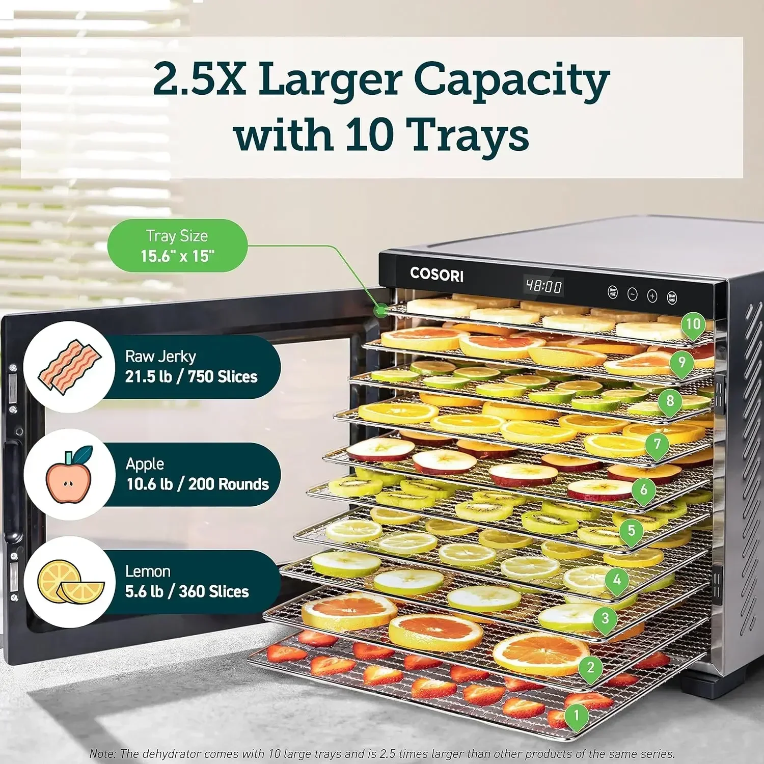 COSMART-Food Dehydrator for Jerky, Dehydrated Machine, with 16.2ft ², 1000W, 10 Stainless Steel Trays, 50 Recipe