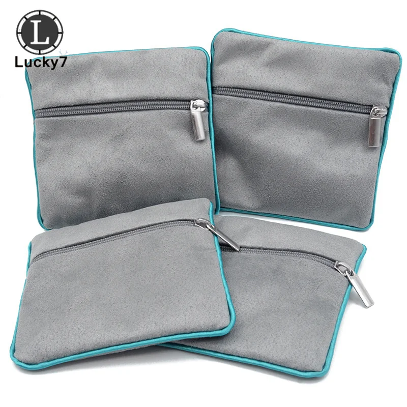 Bordered Fleece Zipper Flannel Bag Packaging Ring Gift Bag Grey Jewelry Storage Bag Blessing Bag Necklace Pendant Ring Organizer