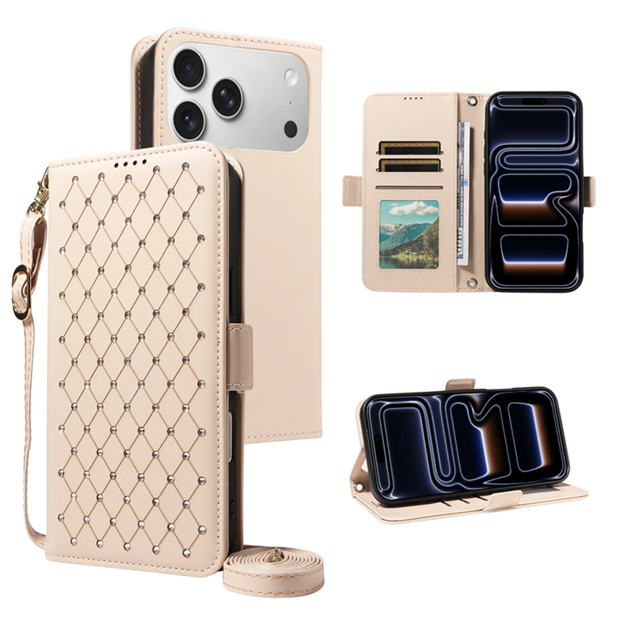 

Crossbody Bling Cards Solt Wallet Flip Leather Magnetic Phone Case for iPhone 17 Pro Max 16 Plus 15 14 13 12 11 Diamond Cover