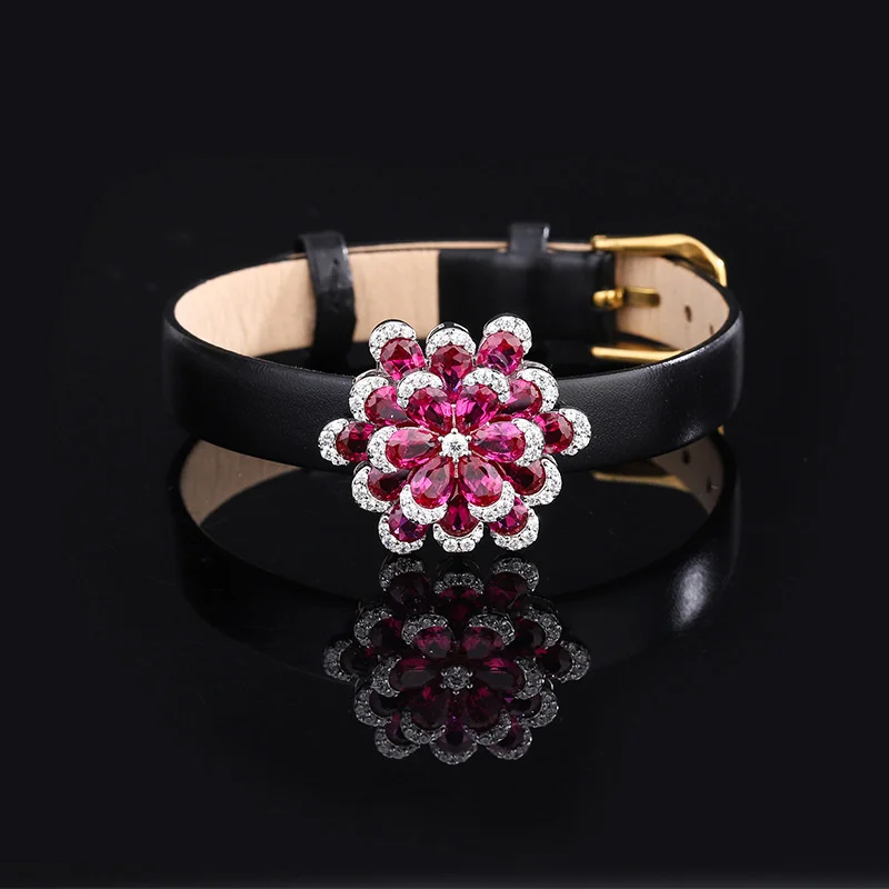 Luxury brand genuine real jewels Autumn and winter new S925 full body silver Tiktok simulation red corundum flower set luxury je