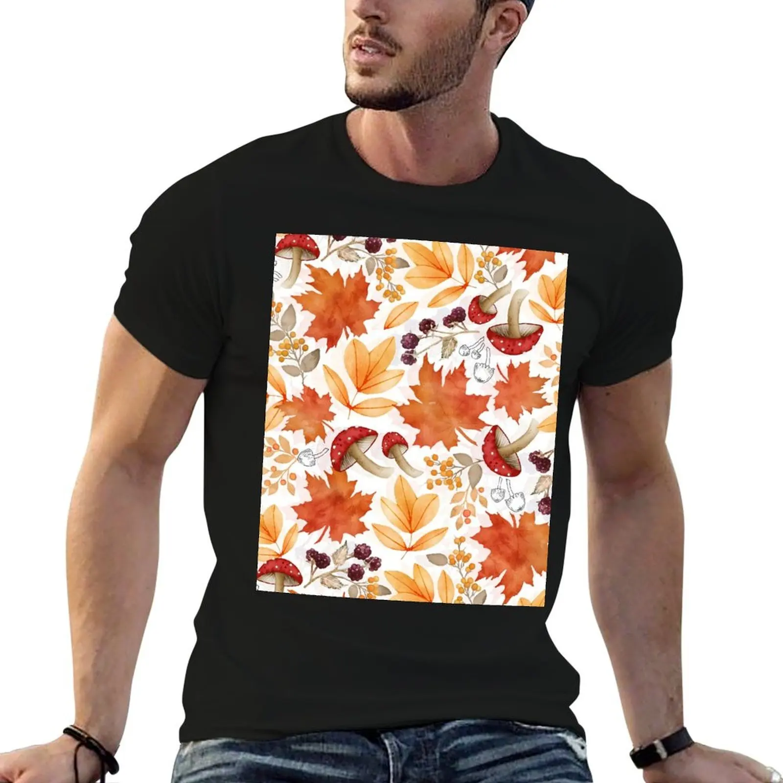 Autumn leaves and mushrooms T-Shirt customizeds oversized graphic tee oversized t shirts for men