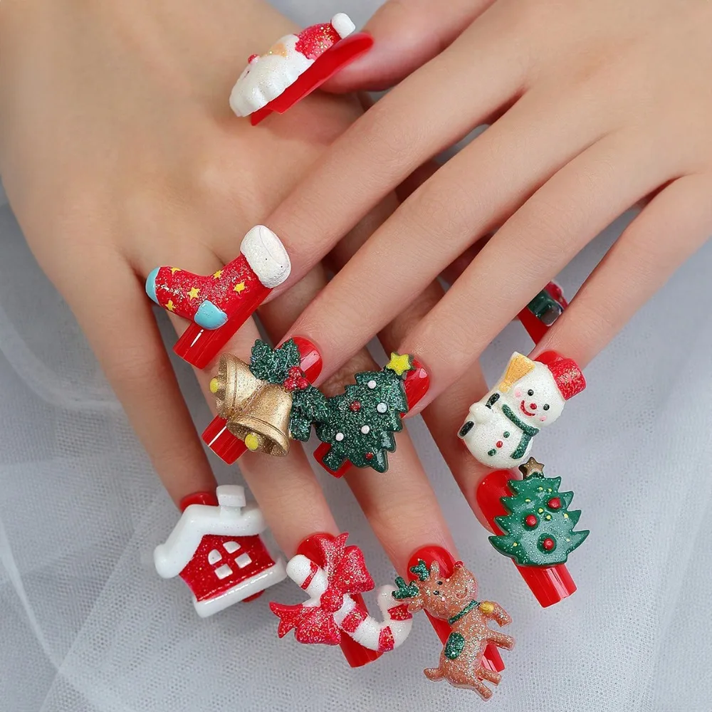 Waterproof Christmas Ballerina False Nails Press on Nails Full Cover Nail Tips Detachable Wearable False Nail Women