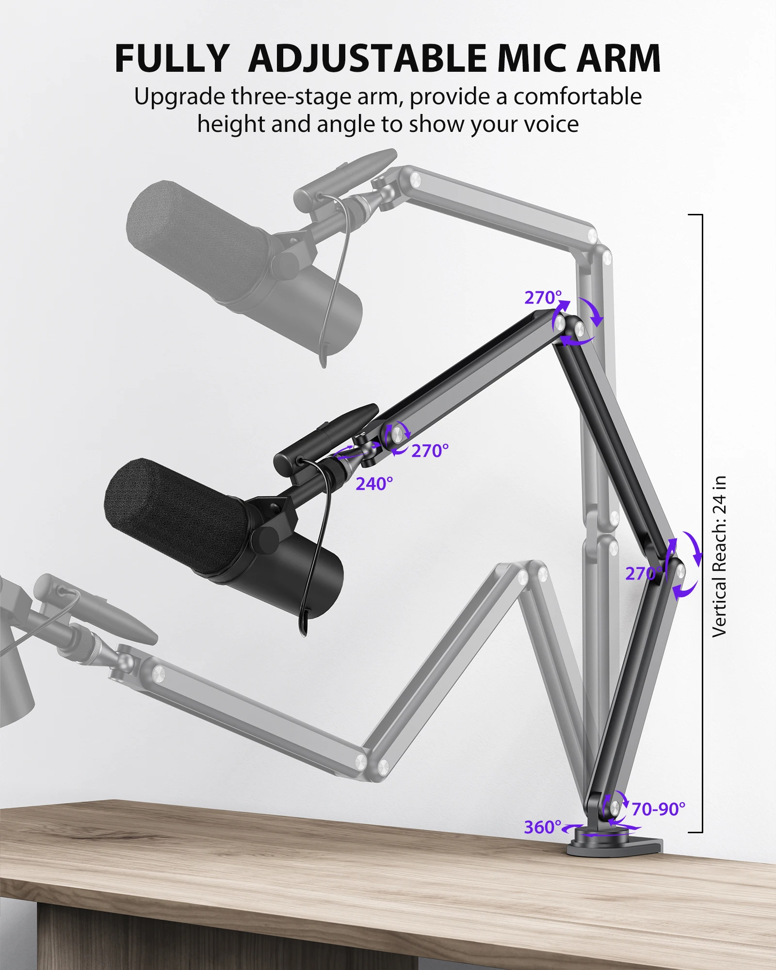 KUXIU Aluminium Microphone Stand Boom Arm for RODE Mic/Shure Mic,for for Desktop Podcasting,Recording,Streaming,Gaming,Office