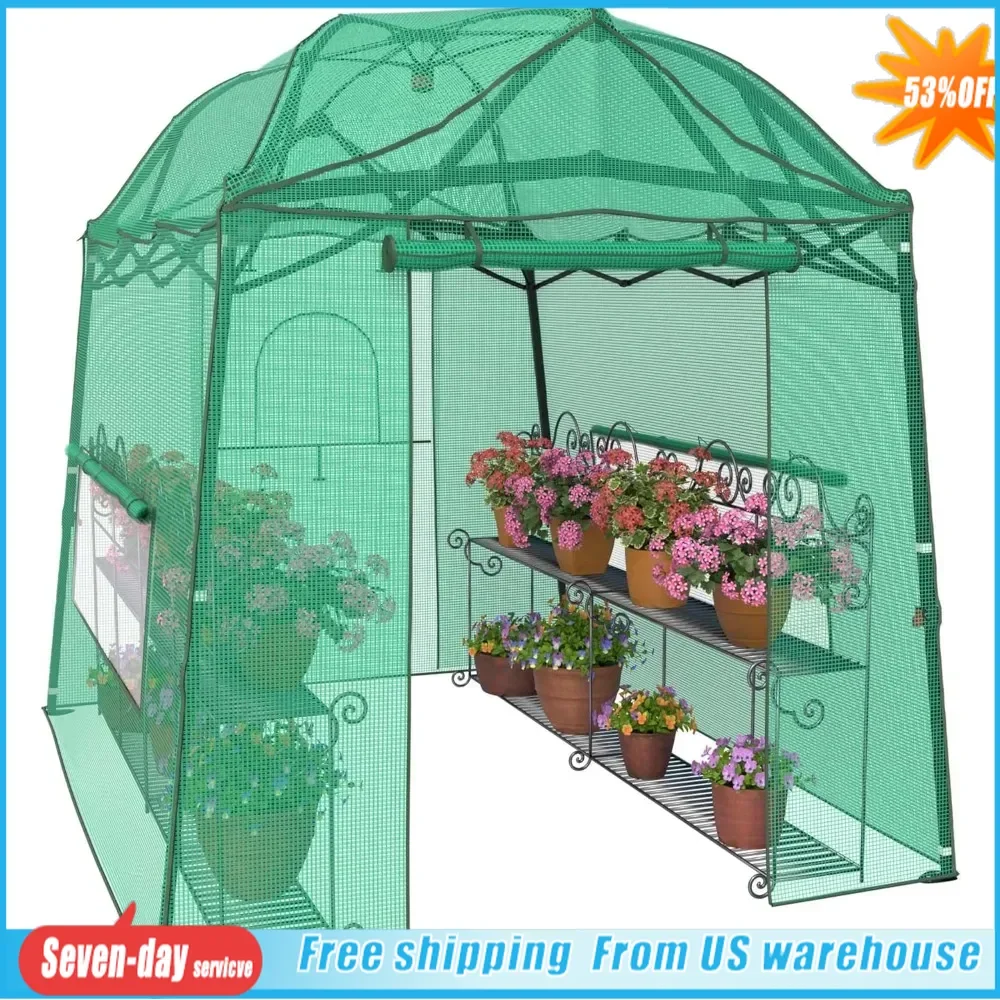 

8.5 x 7 FT walk-in greenhouse, 3 adjustable horticultural canopies, durable PE covers, suitable for indoor and outdoor use