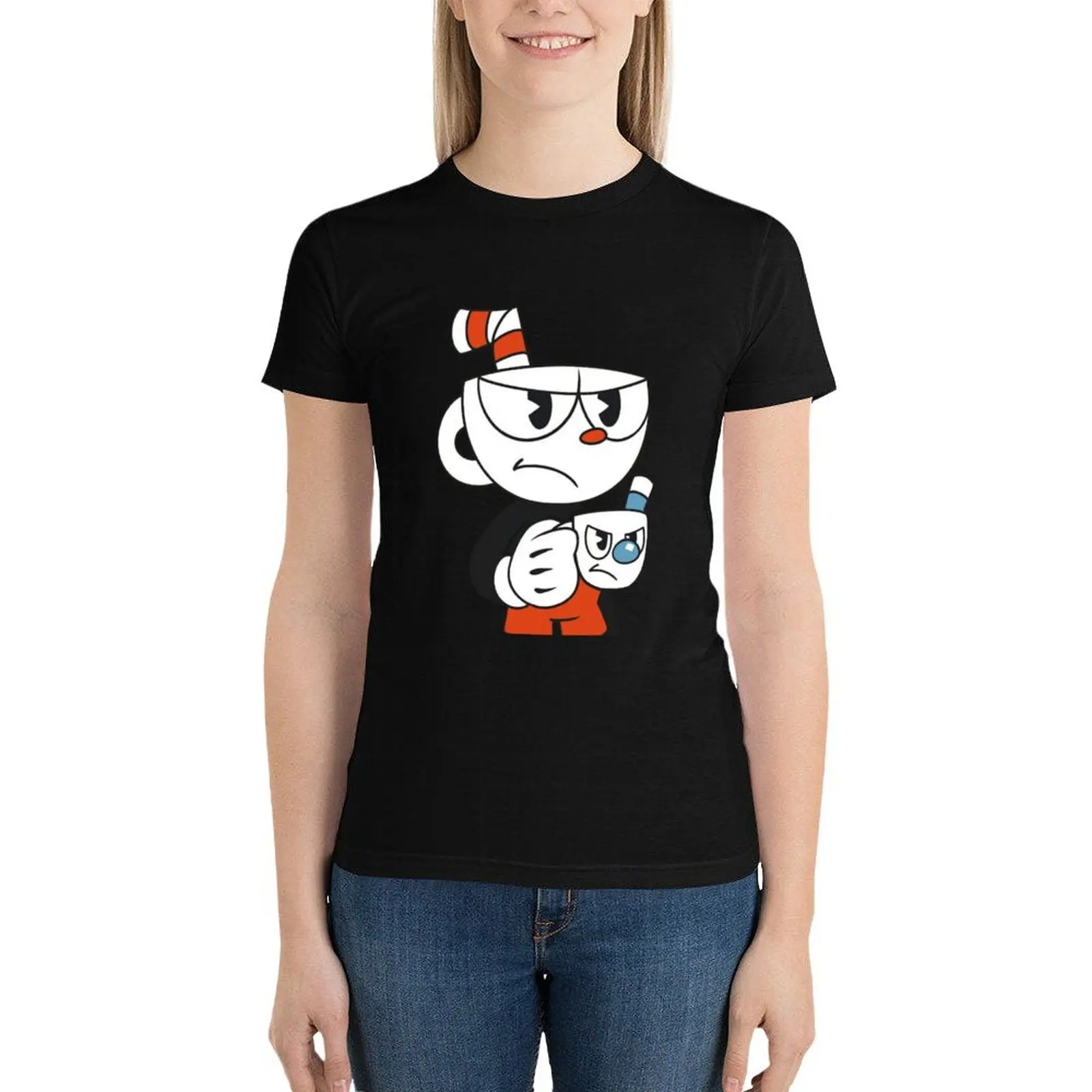 

Cuphead and Mugman Angry T-Shirt summer top plus size tops animal print shirt for girls t-shirt dress for Women plus size