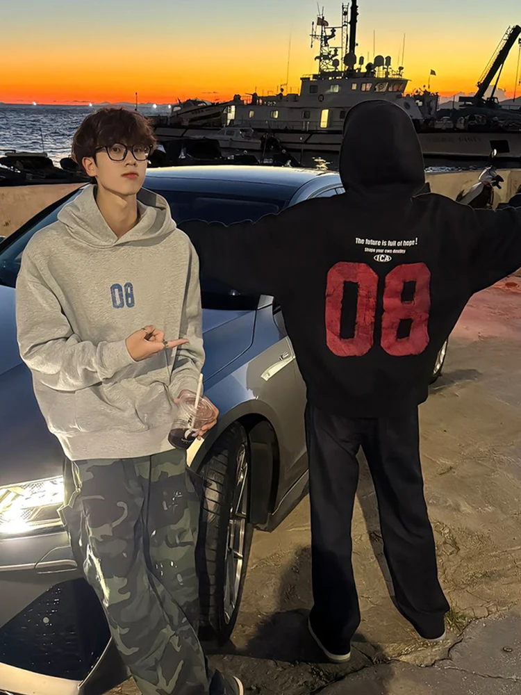 

Мужская толстовка-худи American High Street 08 с модным брендовым буквенным принтом, парная куртка, плотная толстовка-худи с капюшоном