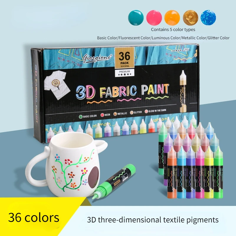 3D Three-dimensional Textile Pigments 36-color Acrylic Hand-painted Wall Painting Paint Set Non-toxic and Non-polluting