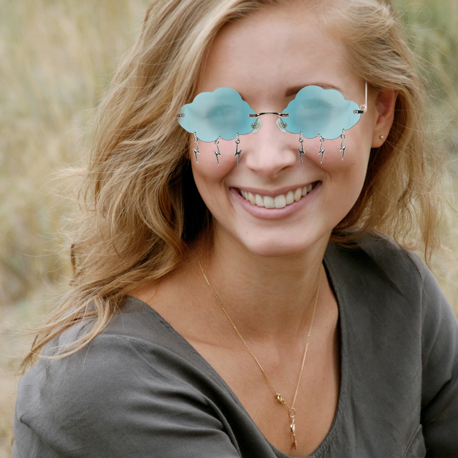 

Irregular Sunglasses Cloud for Women Party Frameless Photo Booth Props The Circle Rimless