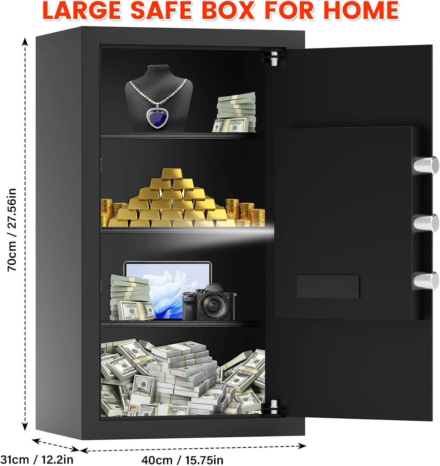 6.0 Cub Large Home Safe, Digital Security Safe Box with Combination Lock, Removable Shelf and Alarm System, Anti-Theft Document