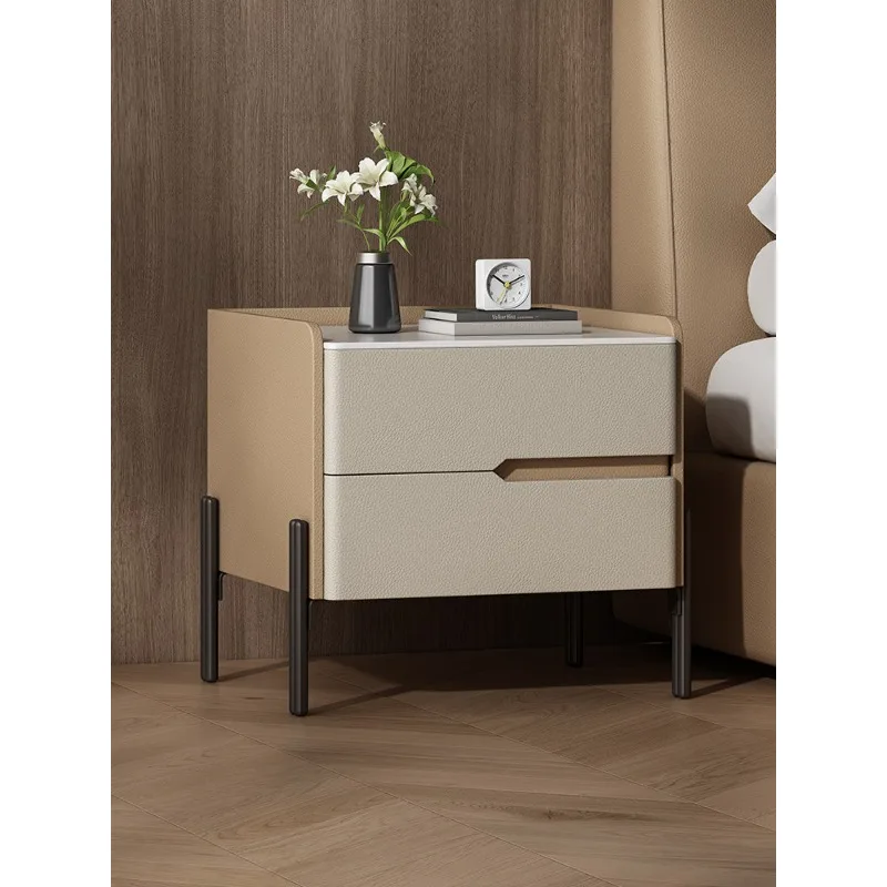 Italian minimalist solid wood bedside table, light luxury, high-end master bedroom, modern simple bedroom bedside table, with dr