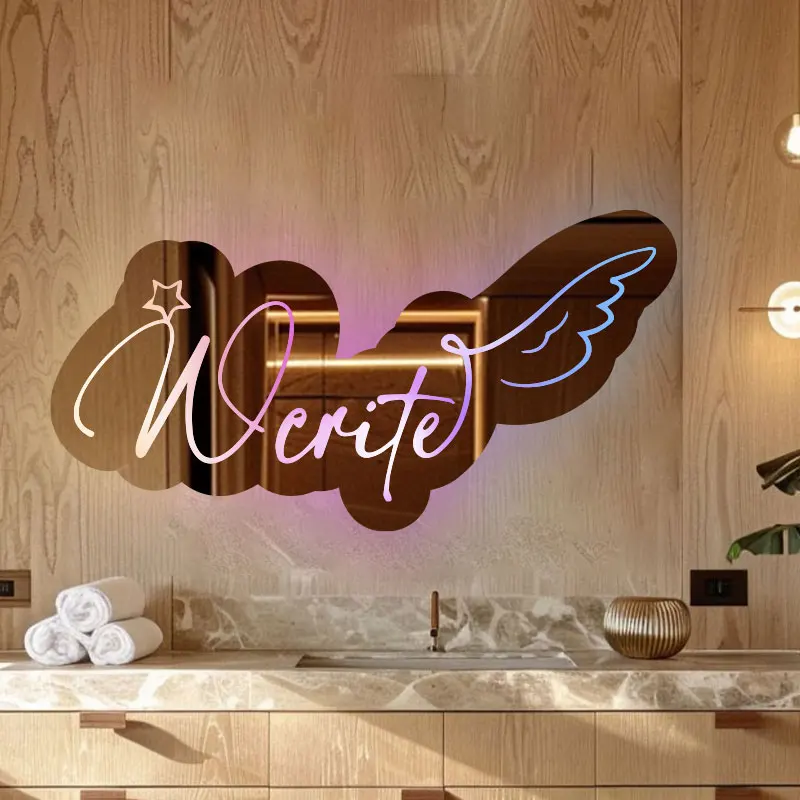 Neon Mirror Sign Light Personalised Words Acrylic Mirror Wall Lamp LED Light Wall Custom Name Mirror Neon Sign Room Decorations