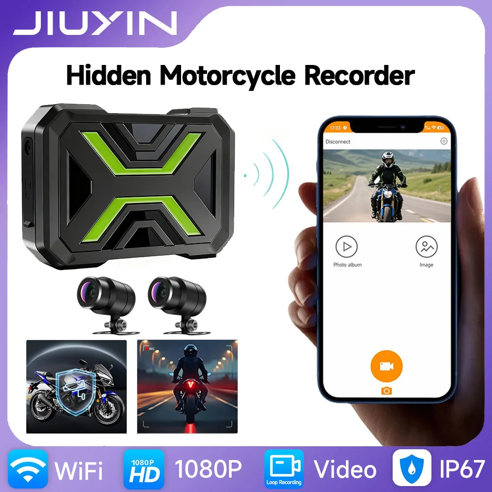 JIUYIN Motorcycle 1080P DVR Dash Cam Dual Camera Action Camera Recorder Front Rear View Moto Driving Video Recorder Black Box