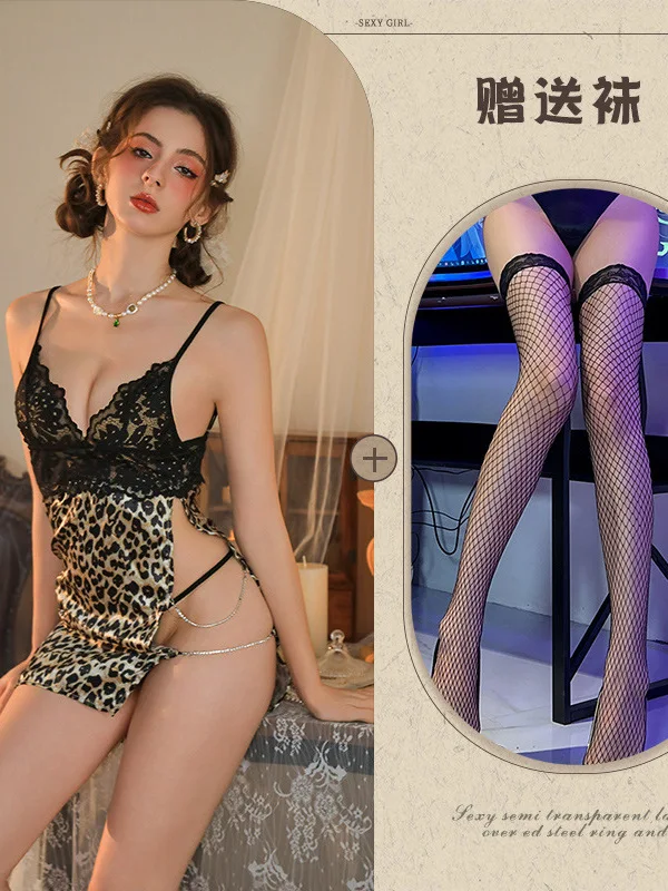 2024 Nieuwe V-hals Backless Kant Splicing Sheer Luipaard Print Sling Jurk Vrouwen Hollow Out Cinching Taille Slanke Korte Jurk 9U4N