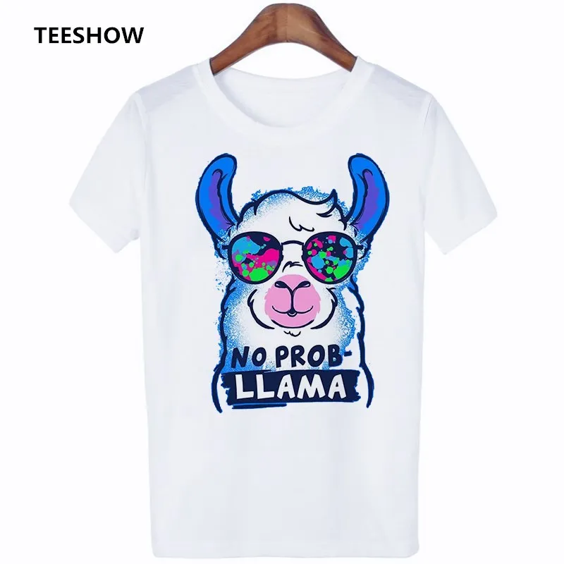 Camisas Mujer Fashion No Prob Llama Fun T Shirt Leisure Ropa Mujer Streetwear Tshirt Lovely Alpaca Female Summer T-shirt