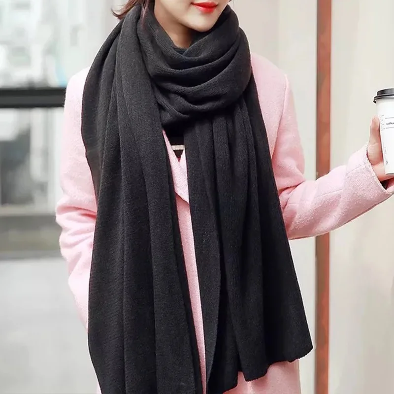 Solid Color Imitation Cashmere Knitted Yarn Scarf for Men and Women Versatile Scar 1 PCS Autumn and Winter Korean Popular