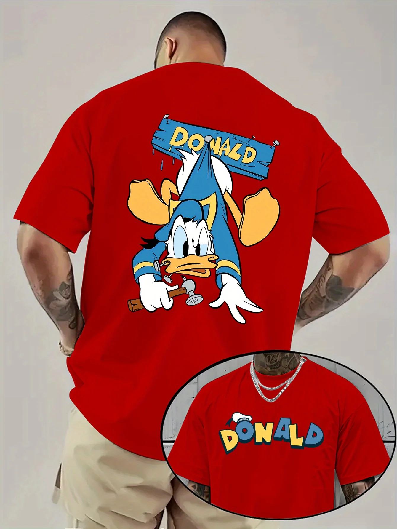 Summer Men's Disney Donald Duck Pattern T-Shirt Daily Leisure and Theme Activities Wear Unisex Cotton Short Sleeve Oversized