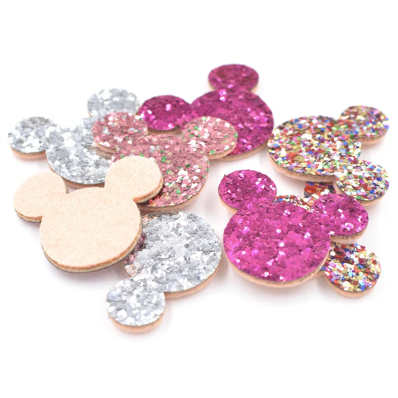 20Pcs Mix Colors Glitter Leather Pads Baby Girls Hair Accessories Sequins Mouse Head Appliqued for BB Clip Decoration