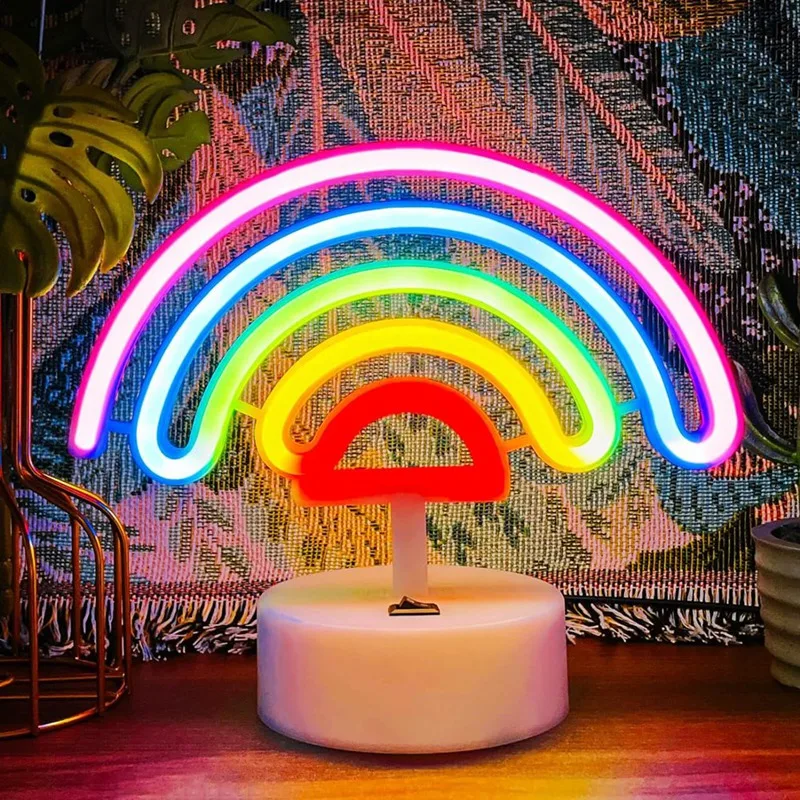 USB ou bateria operado arco-íris Neon Sign Lamp, LED Night Light, Decoração do quarto