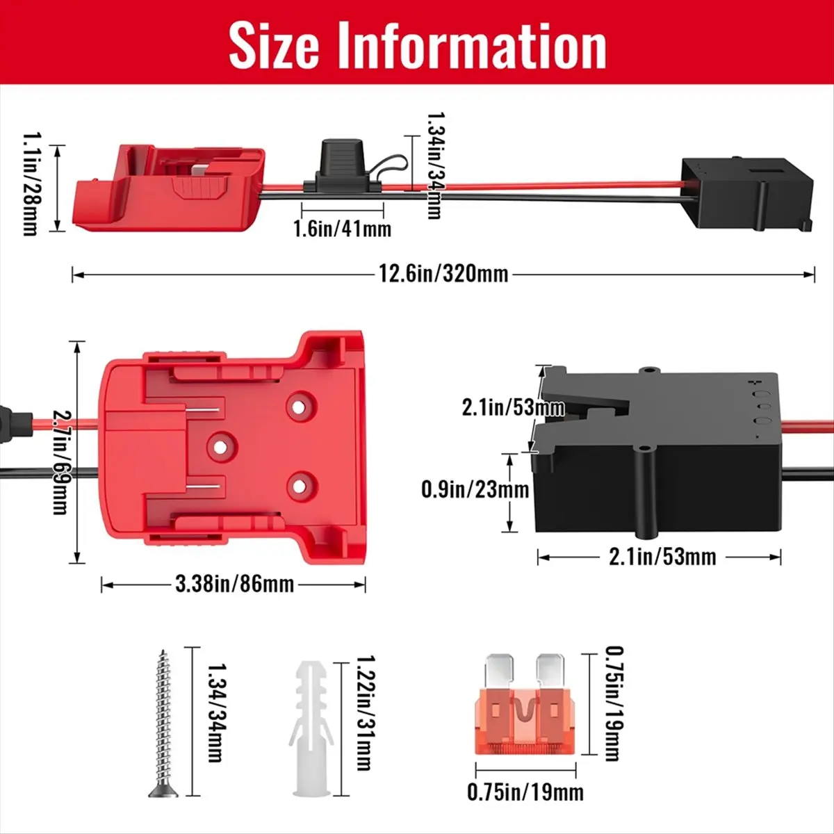Adaptador A23PBG para Bateria Milwaukee M18 com Conector de Fiação 12AWG e Fusível de 40A para Fisher-Price 12V