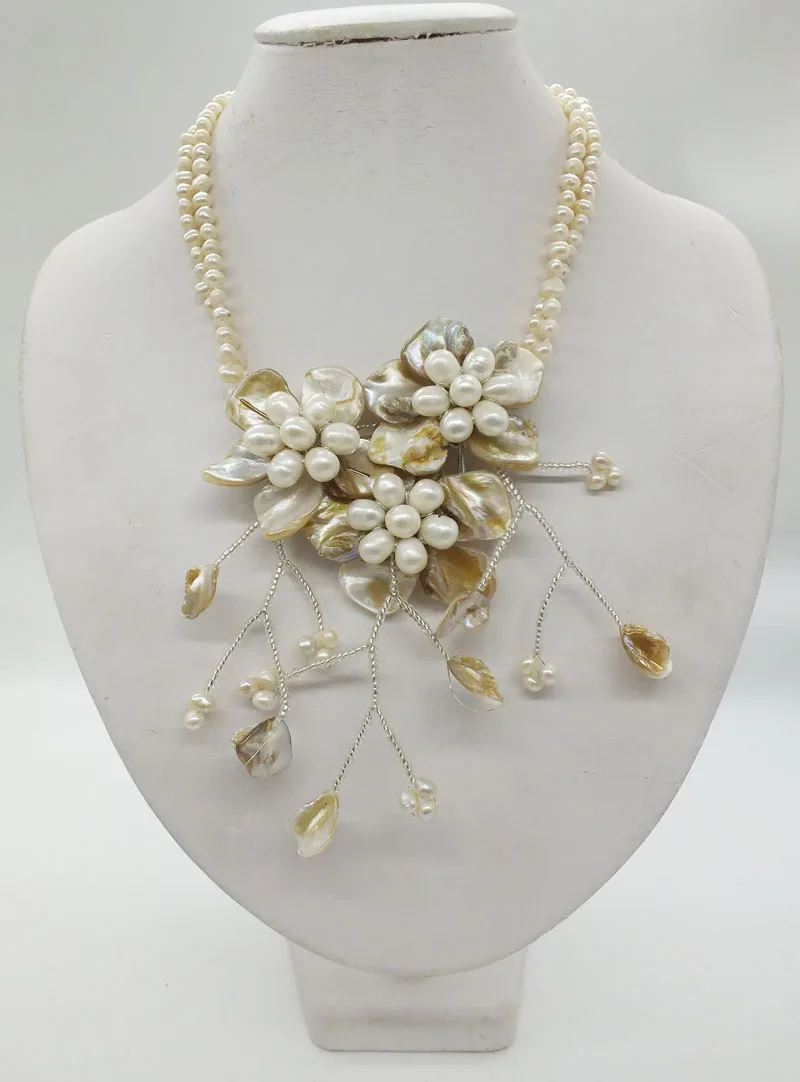 Two -rows   necklace  with three cute  shell flower necklace 19