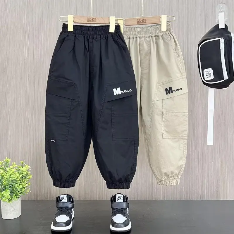 Boys Cargo Pants 2023 Summer Boys Trousers Casual Kids Sport Pants Teenage Children Clothes for 3-13Year Boys Solid Color Pants