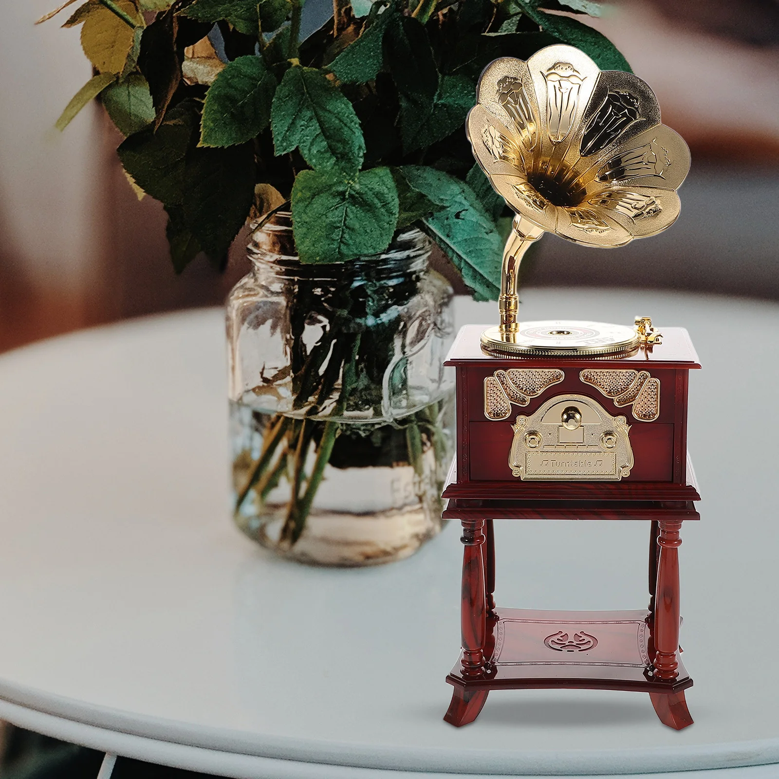 

Creative Vintage Gramophone Music Box Mini Size Exquisite Craftsmanship Tabletop Decor Classic Melody Retro Music Box