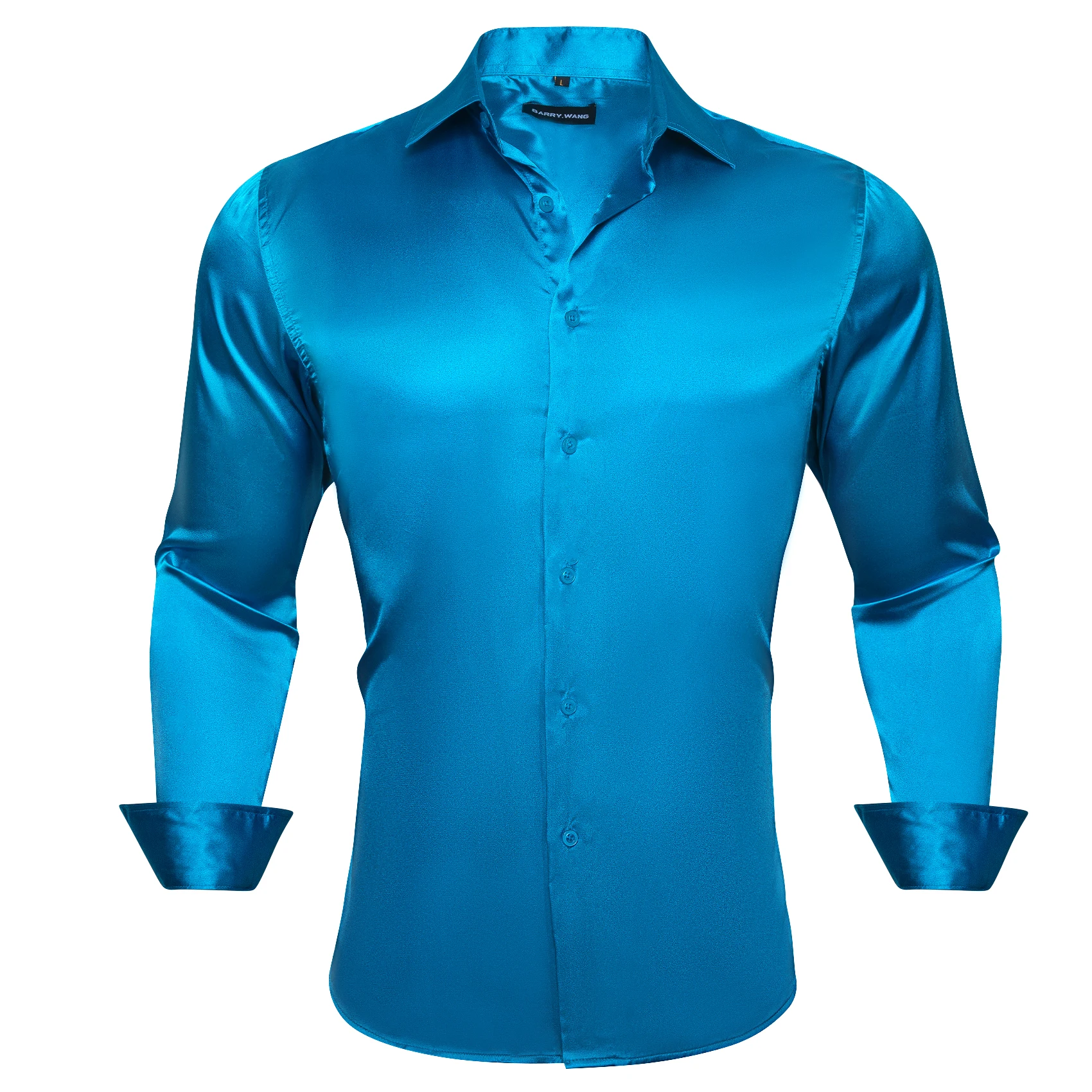 Luxury Solid Shirts for Men Silk Stain Green Blue Red Teal Silver Gold Pink Black Orange Long Sleeve Spring Autumn Mens Tops