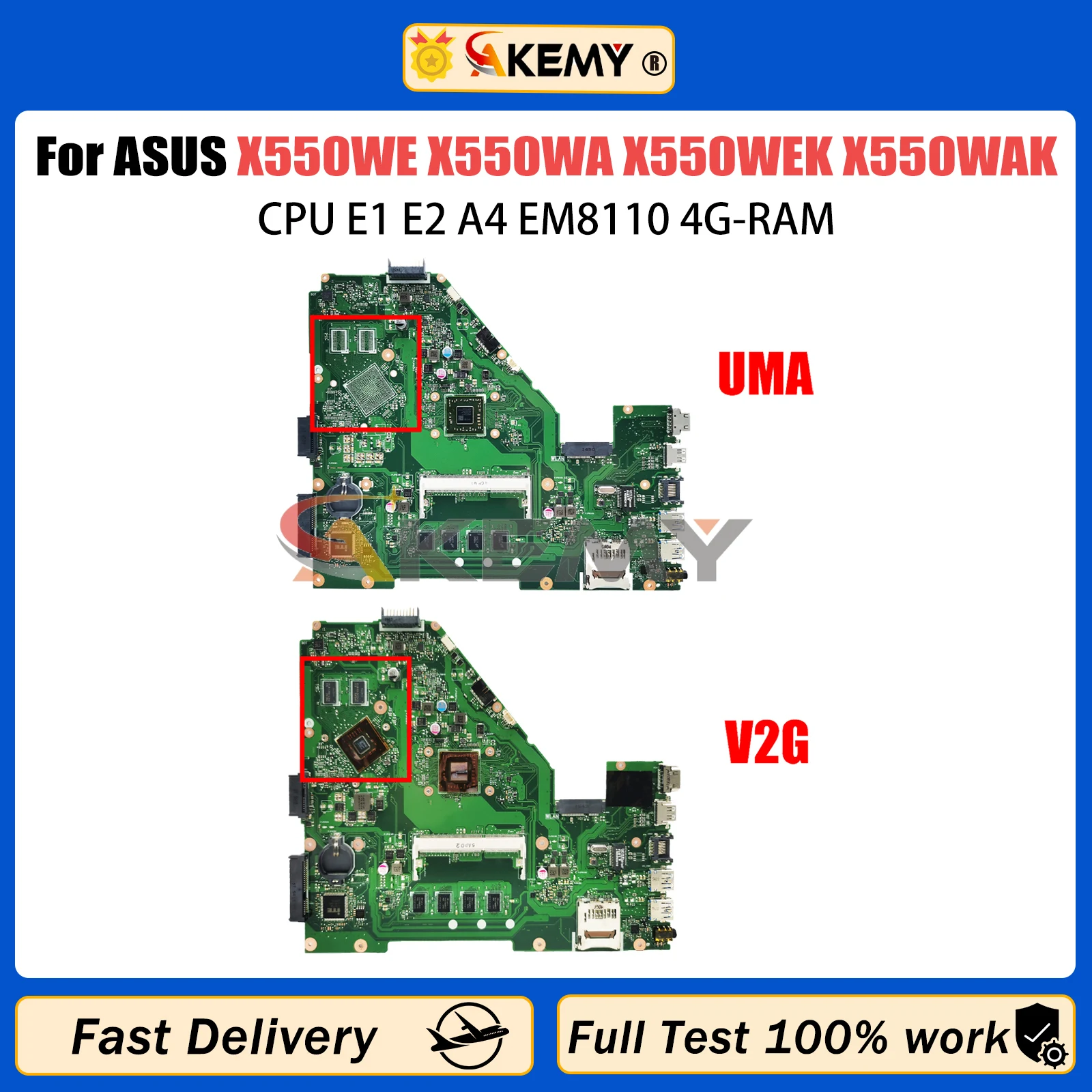 

Материнская плата AKEMY X550WE для ноутбука ASUS X550WA x550z-x550wak X552W материнская плата для ноутбука E1 E2 A4 EM8110 CPU 4GB RAM